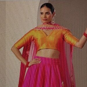 Pink Taffeta Silk Lehenga Set